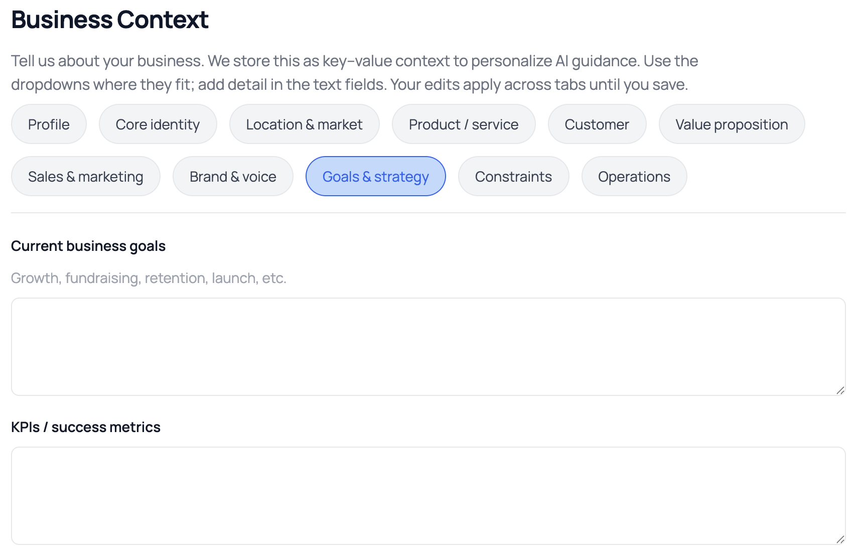 Business context screen