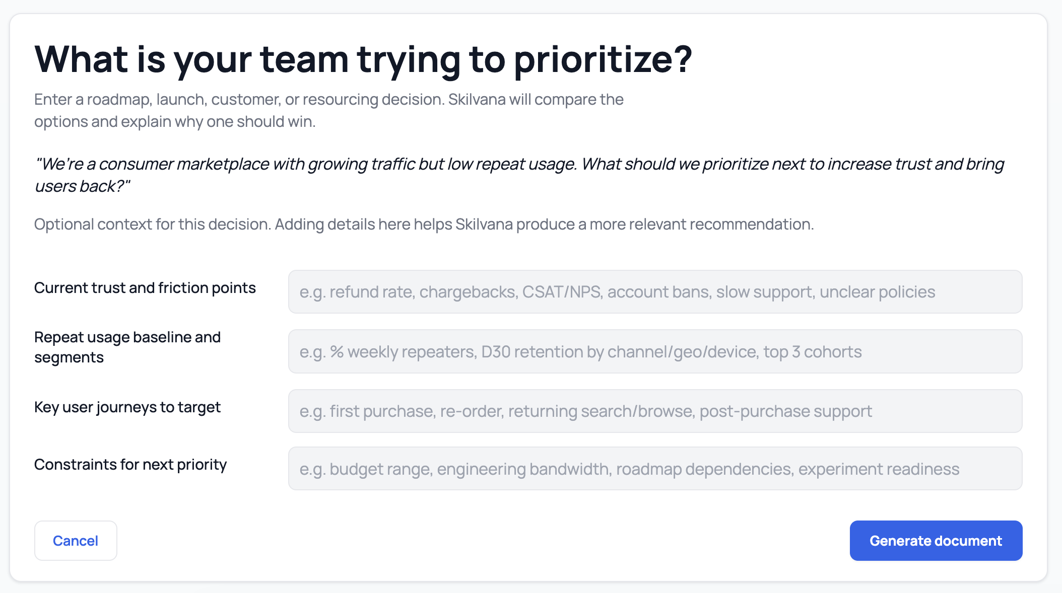 Prioritization details screen